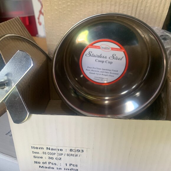 PET SUPPLIES  6 NIB 30oz Clamp-on Coop Cup stainless, fedding, water, dish, bird - Picture 4 of 6